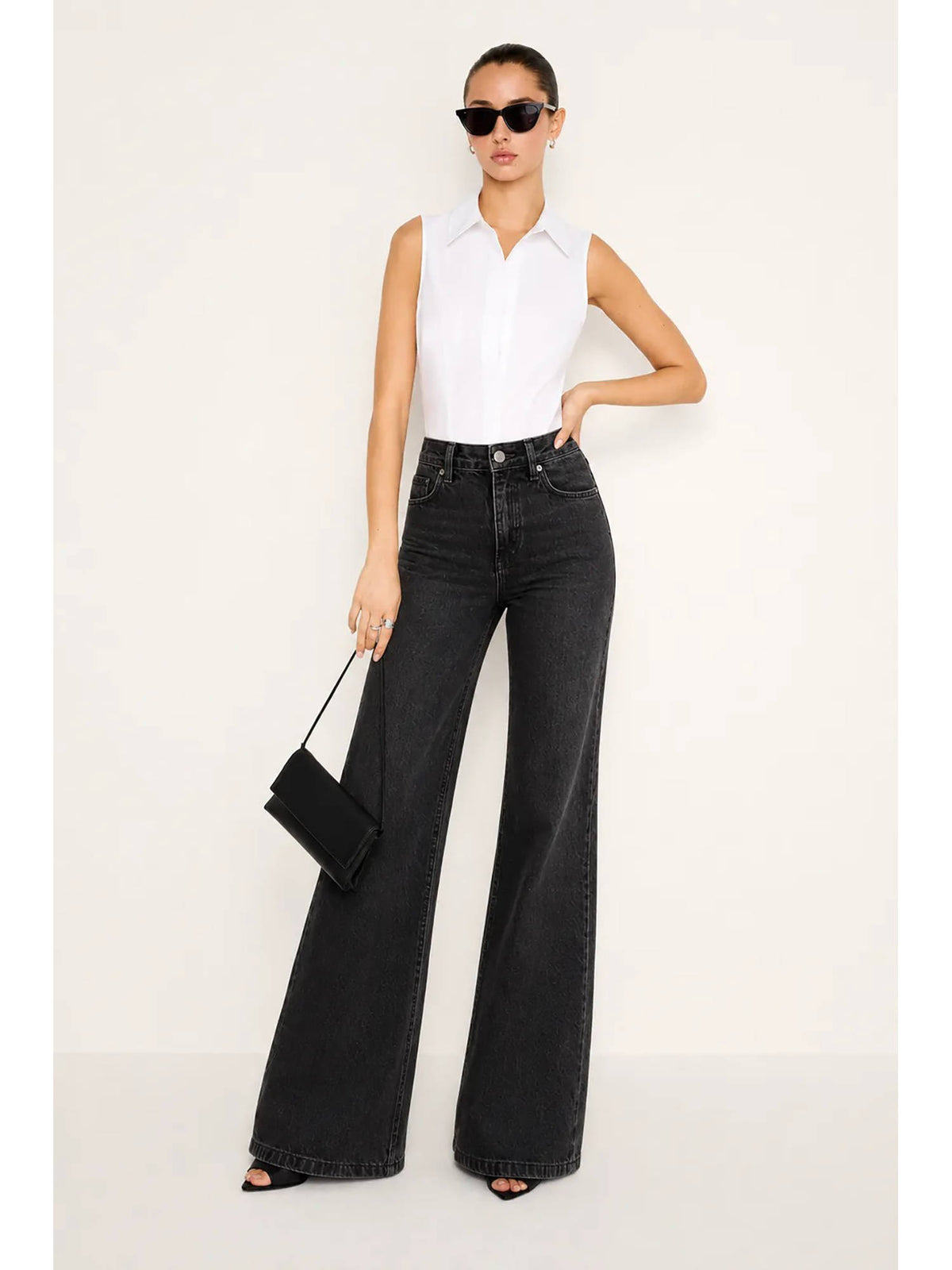 Off Duty Onyx Black Stone Wash Wide Leg High Rise Jeans | WL90 - view 4