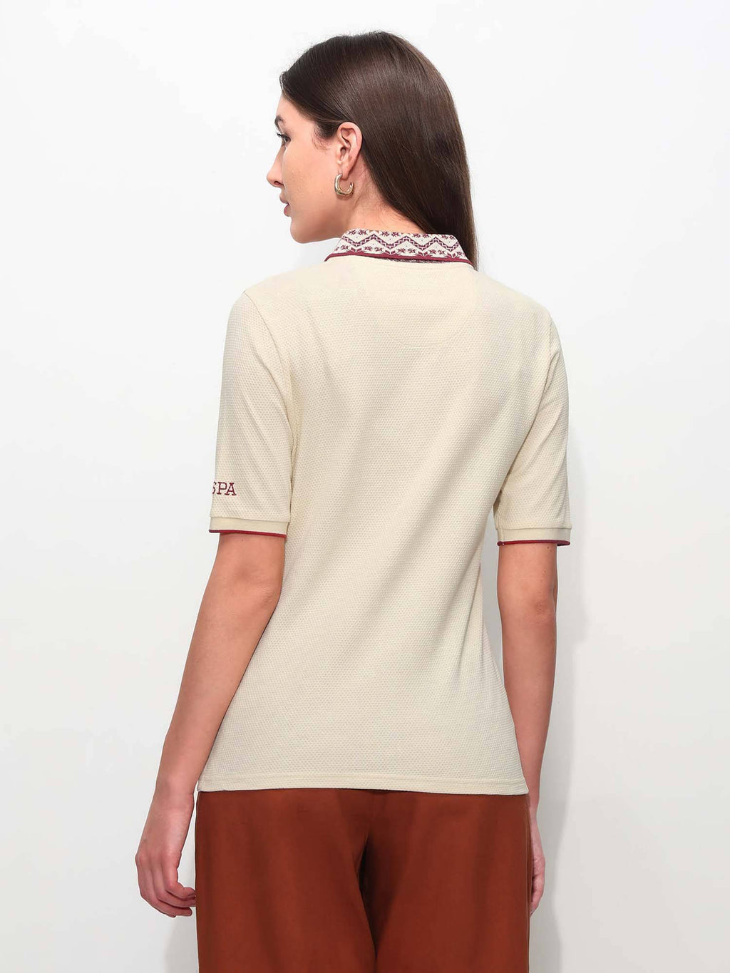 White Cotton Half Sleeves Polo T-Shirt | PW43 - view 5