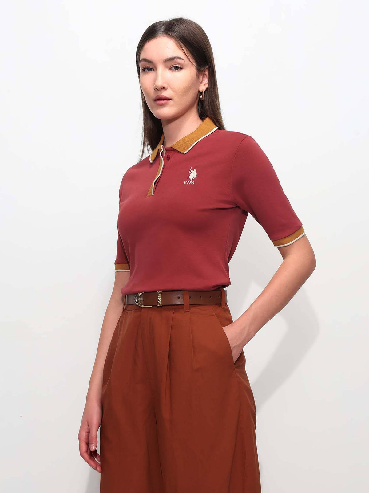 Red Cotton Half Sleeves Polo T-Shirt | PW43 - view 4