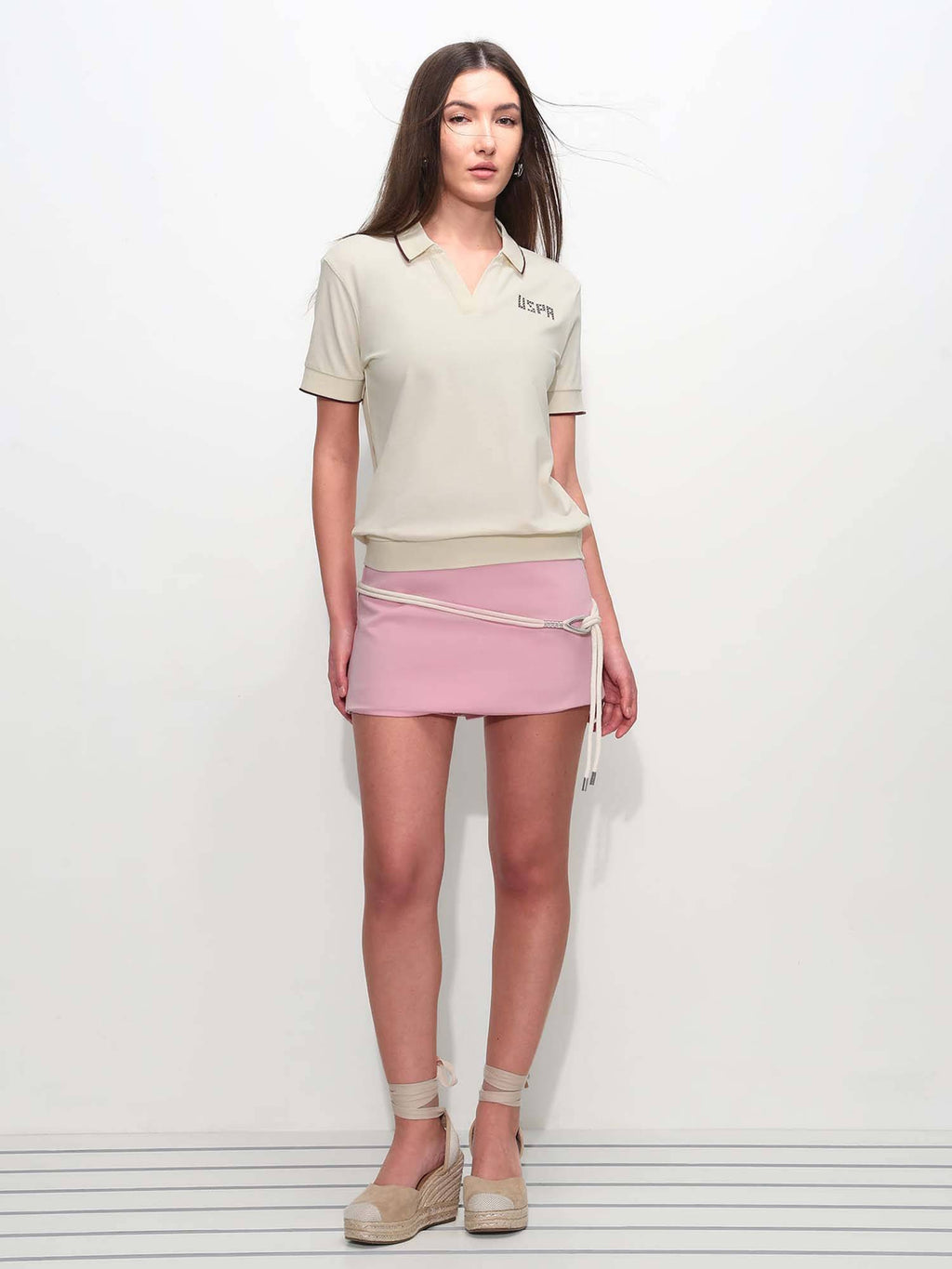 White Cotton Half Sleeves Polo T-Shirt | U89 - view 3