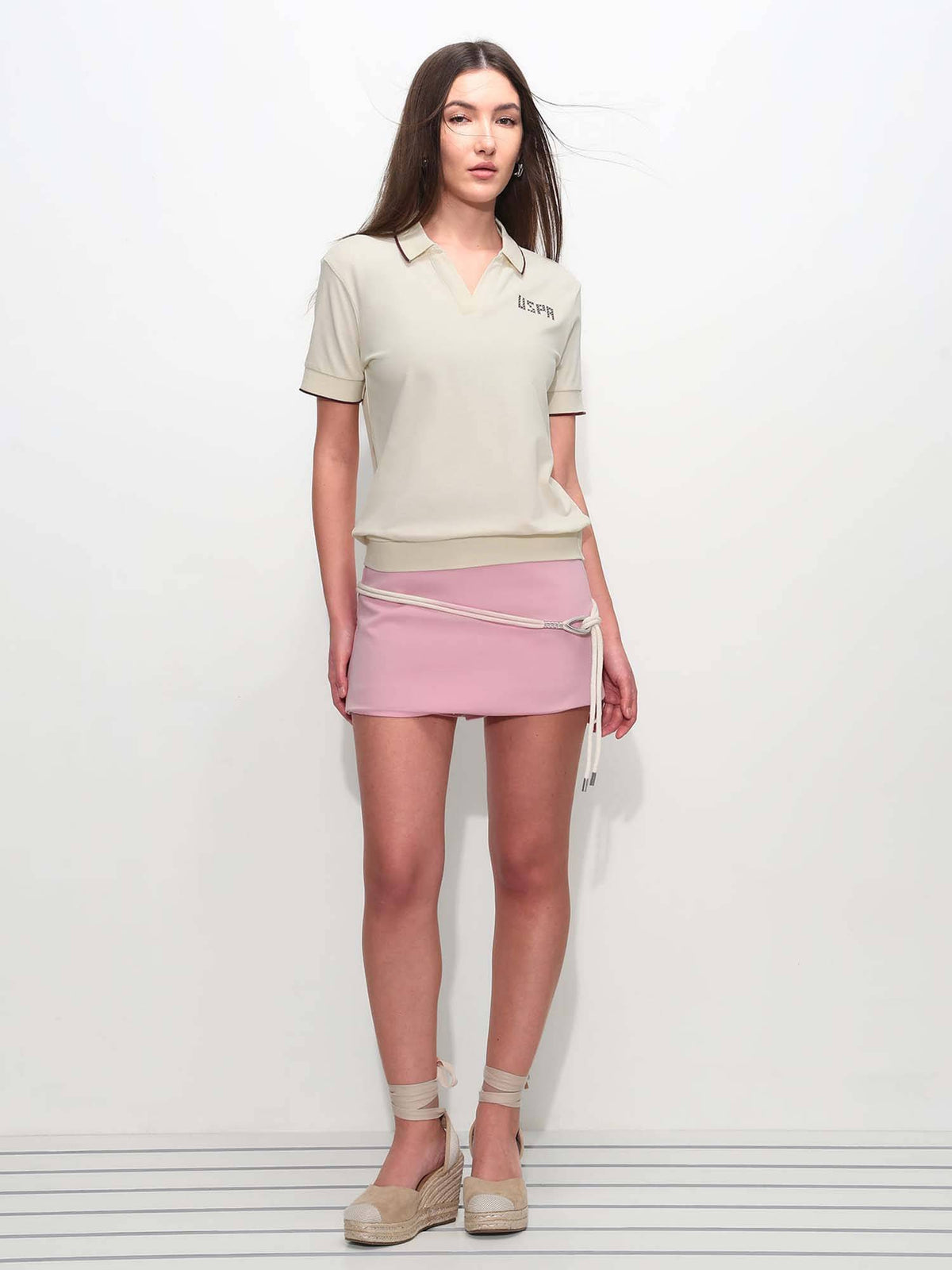 White Cotton Half Sleeves Polo T-Shirt | U89 - view 3
