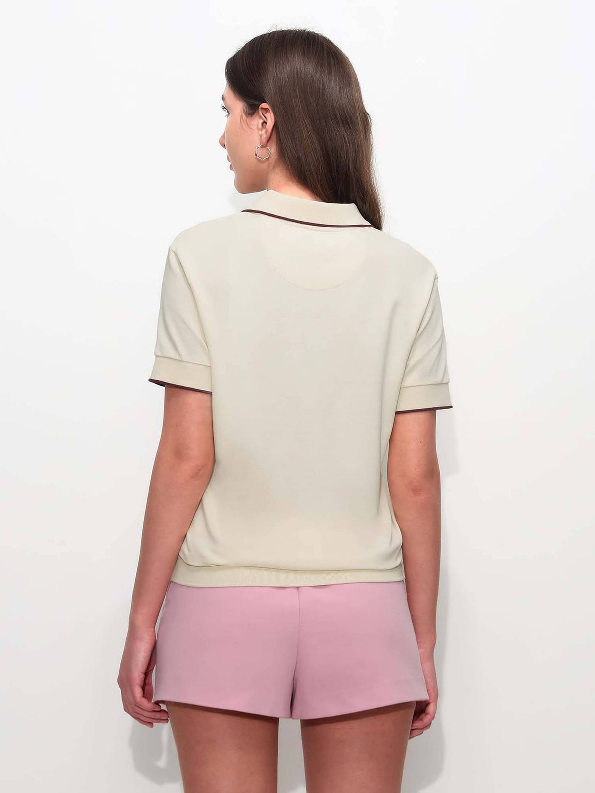 White Cotton Half Sleeves Polo T-Shirt | U89 - view 5