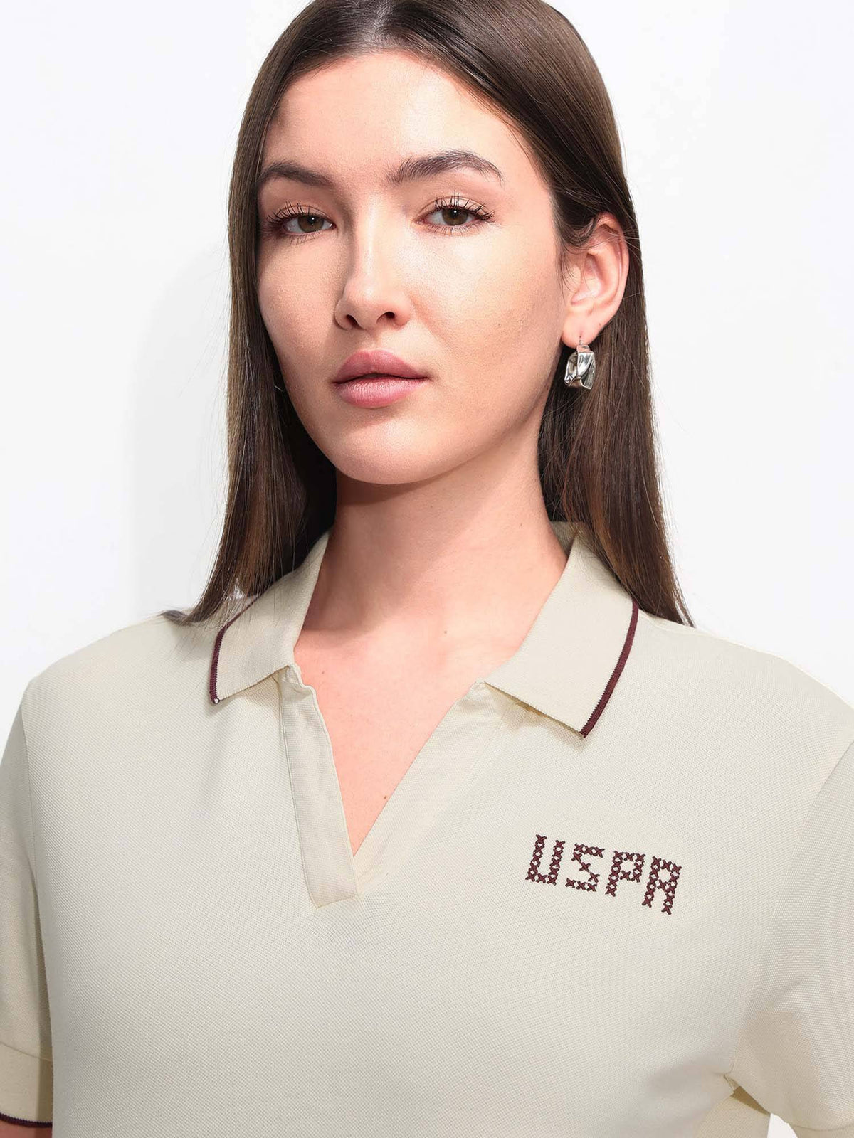 White Cotton Half Sleeves Polo T-Shirt | U89 - view 7