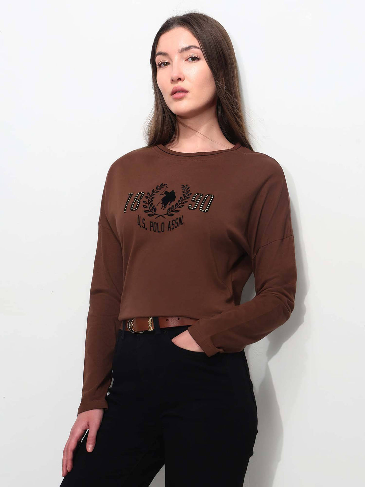 Brown Cotton Full Sleeves T-Shirt | PW43 - view 1