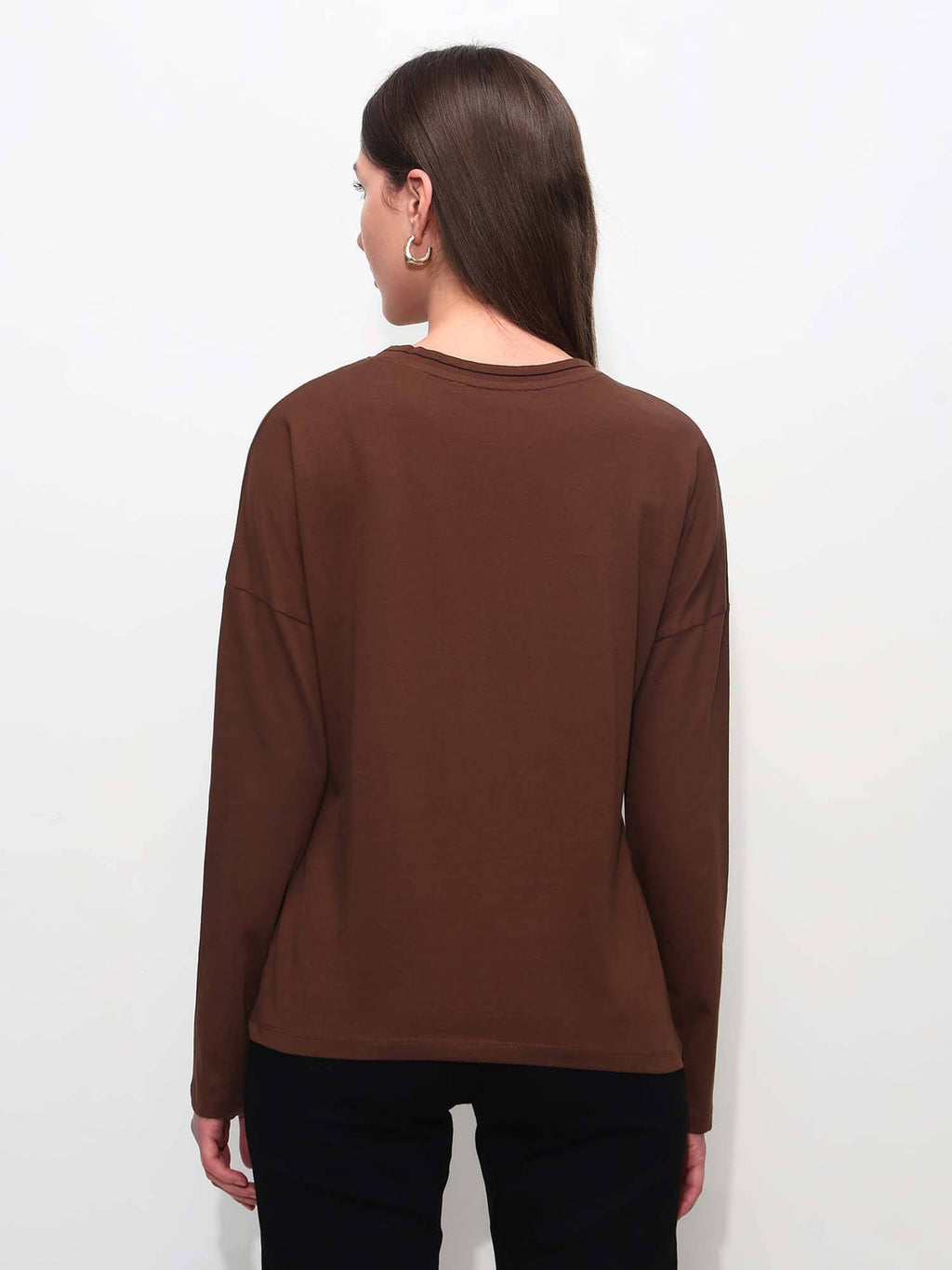 Brown Cotton Full Sleeves T-Shirt | PW43 - view 5