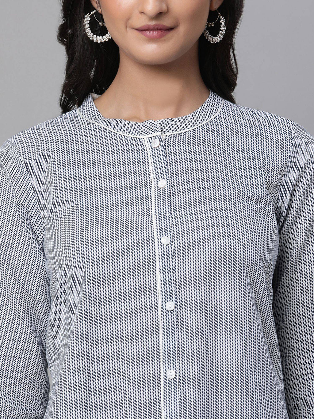Women White Printed Three Fourth Sleeves Mandarin Neck Kurta | U3S - view 6