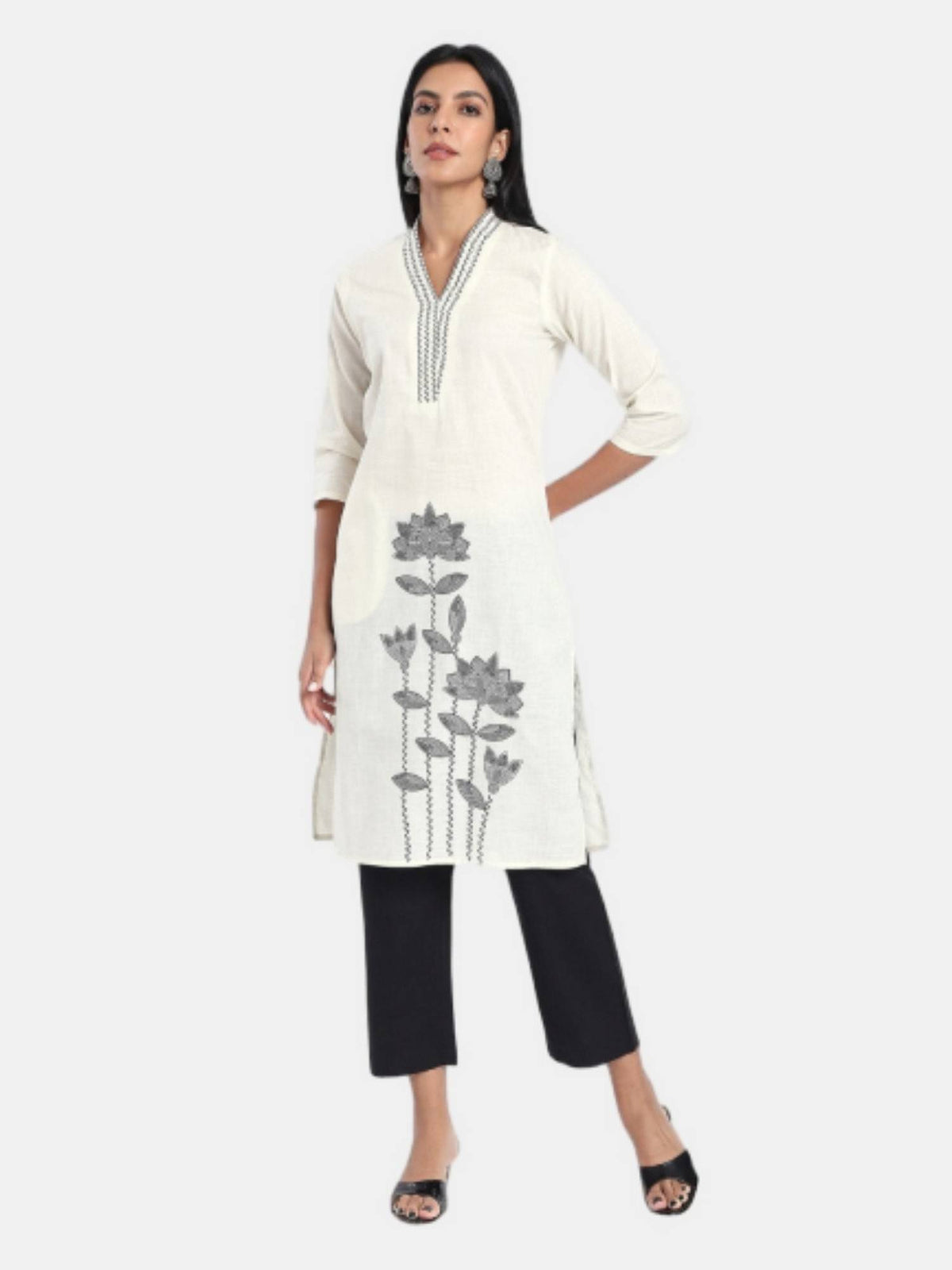 Off White Regular Fit Printed Kurta | U3S - view 4