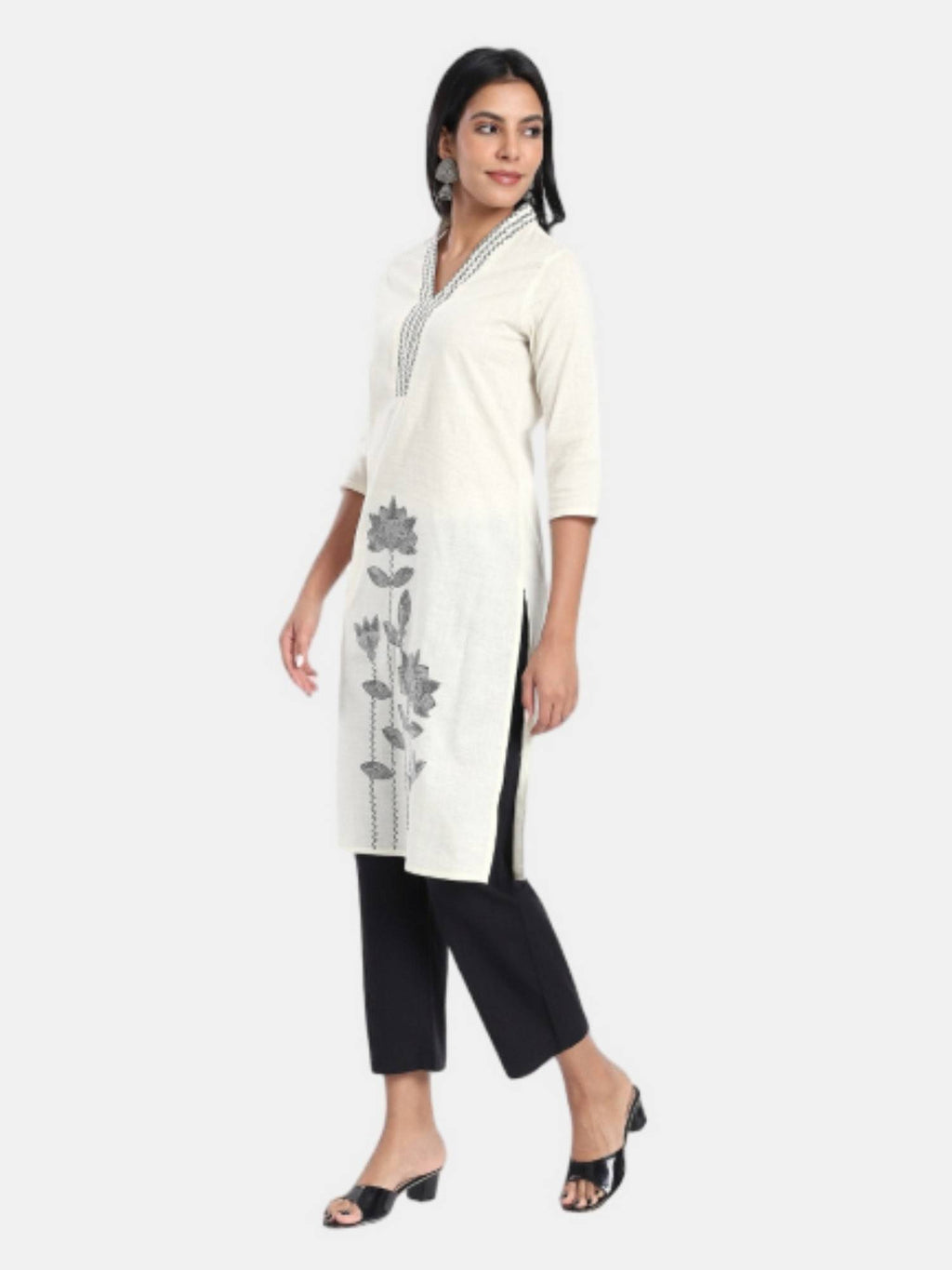 Off White Regular Fit Printed Kurta | U3S - view 5