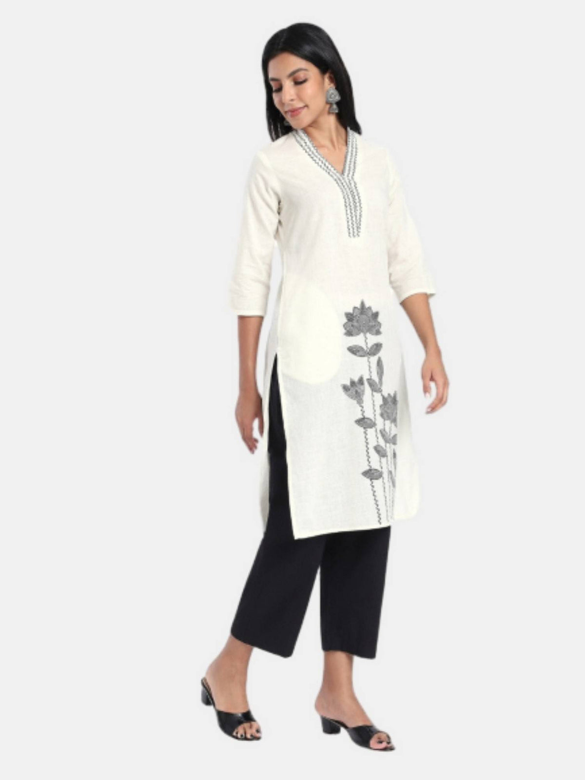 Off White Regular Fit Printed Kurta | U3S - view 6