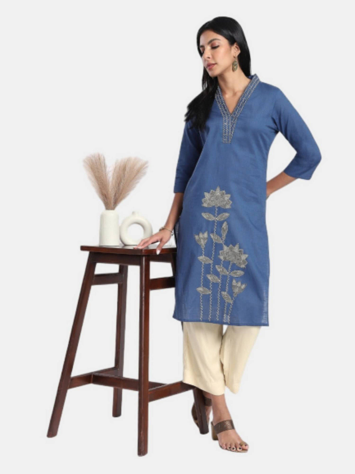 Regular Fit Printed Blue Kurta | U3S - view 1