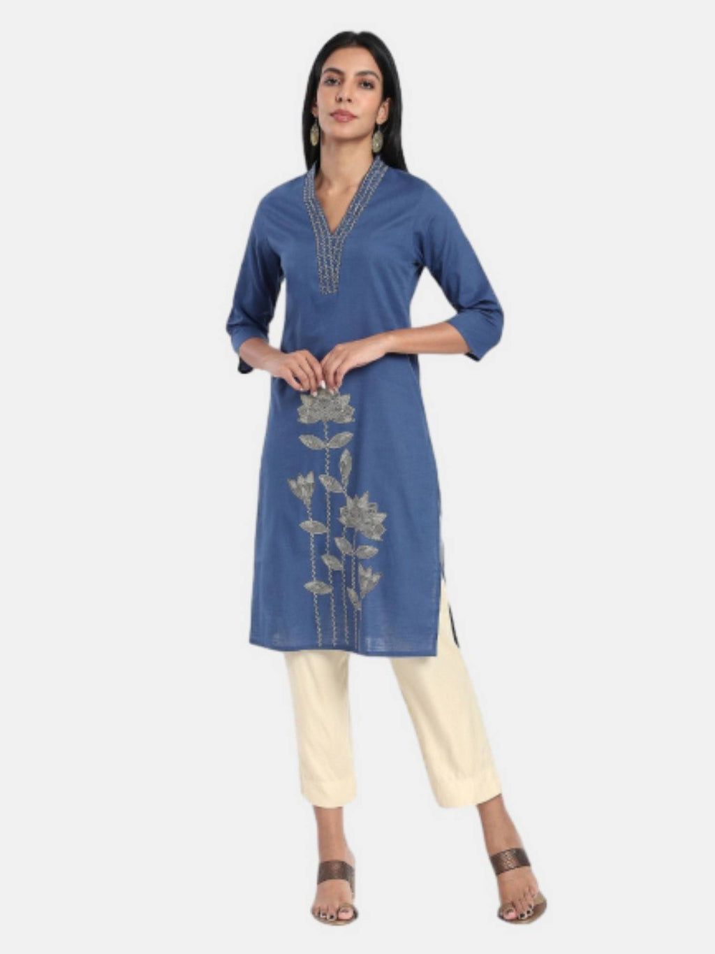 Regular Fit Printed Blue Kurta | U3S - view 4