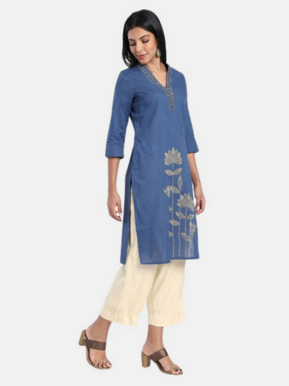 Regular Fit Printed Blue Kurta | FY93 - view 6