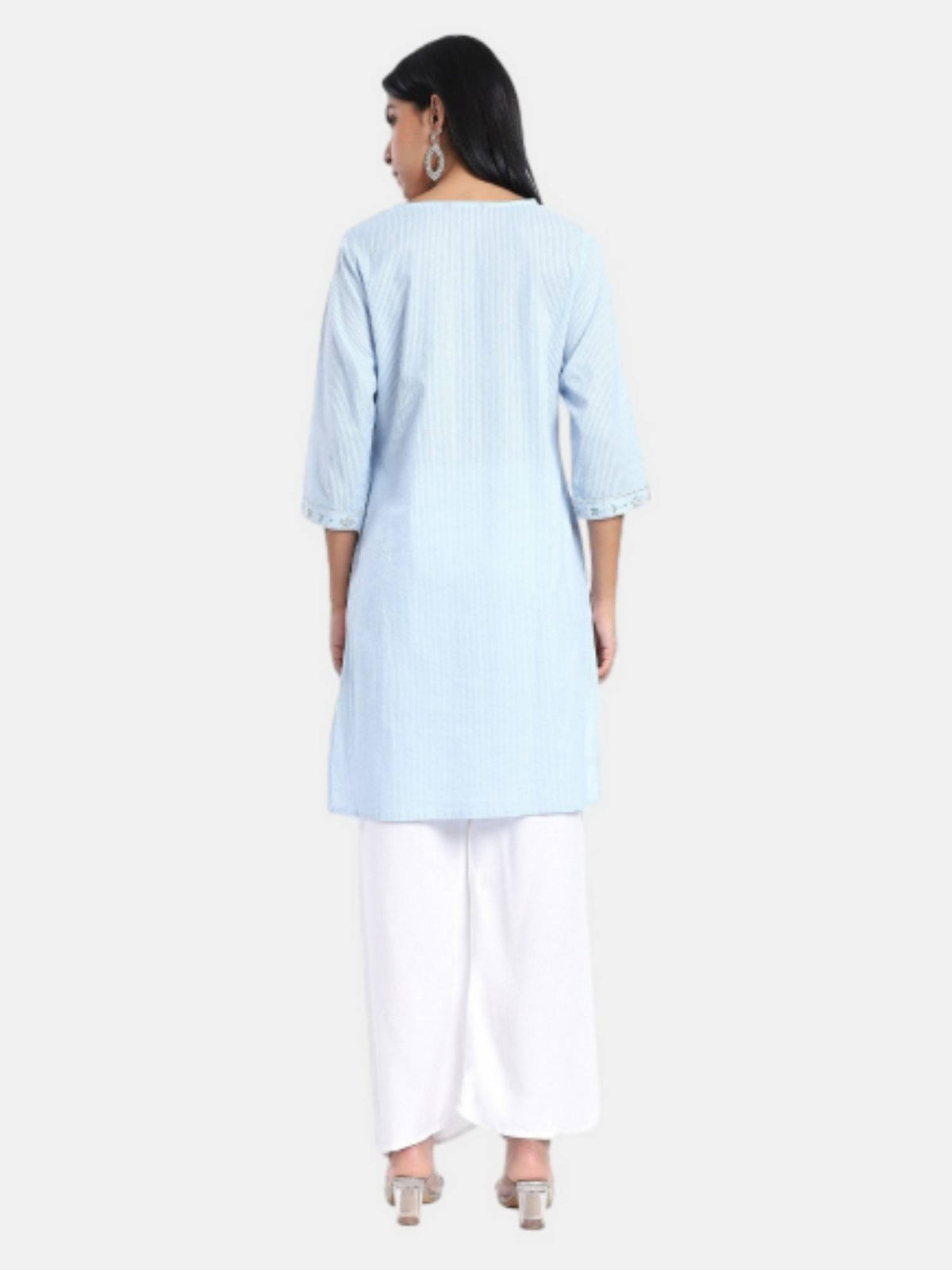 Regular Fit Embraided Blue Kurta | U3S - view 2