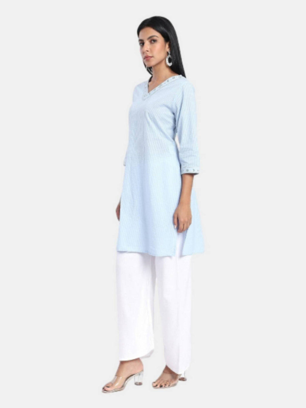 Regular Fit Embraided Blue Kurta | U3S - view 5