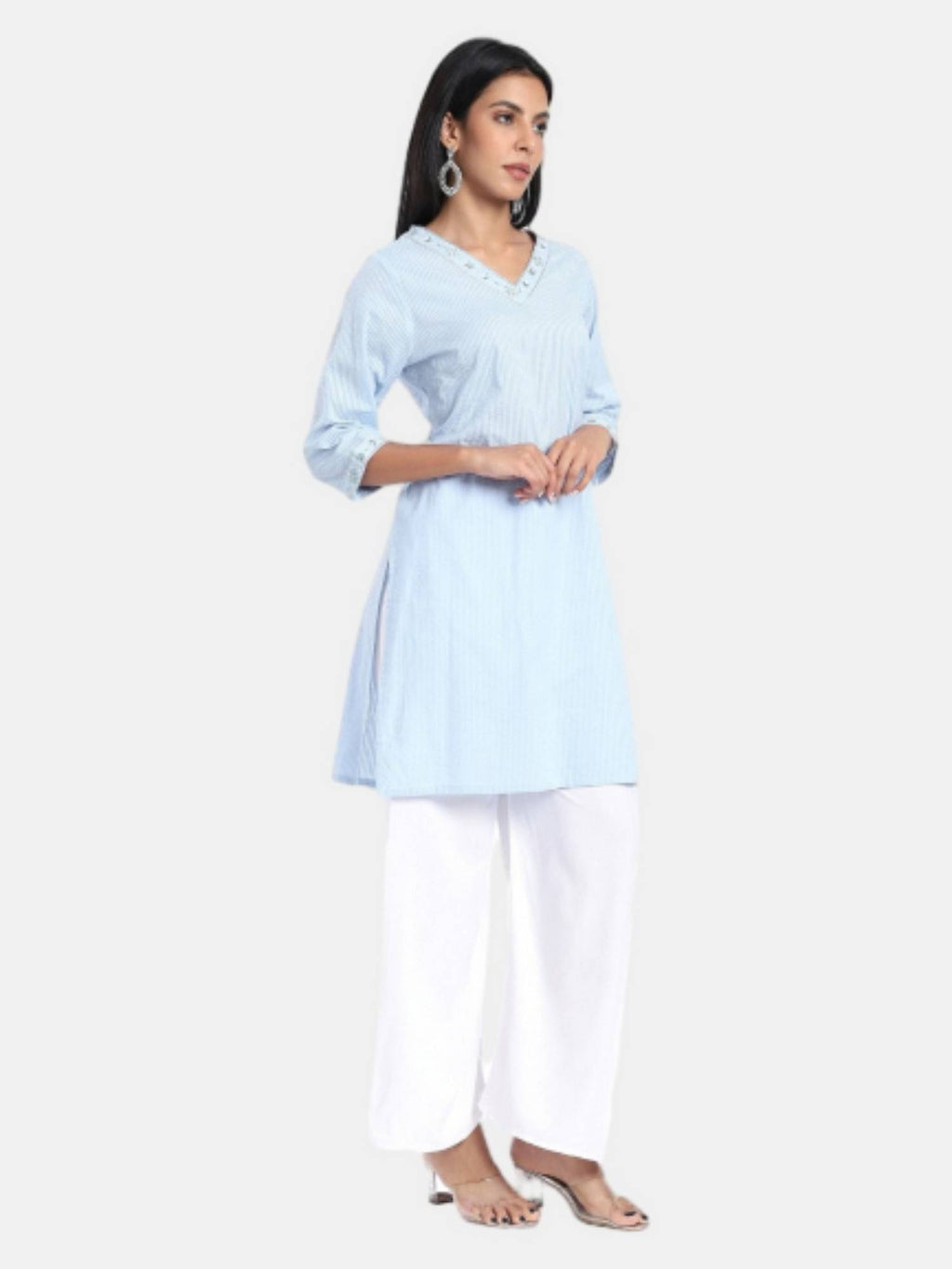 Regular Fit Embraided Blue Kurta | U3S - view 6