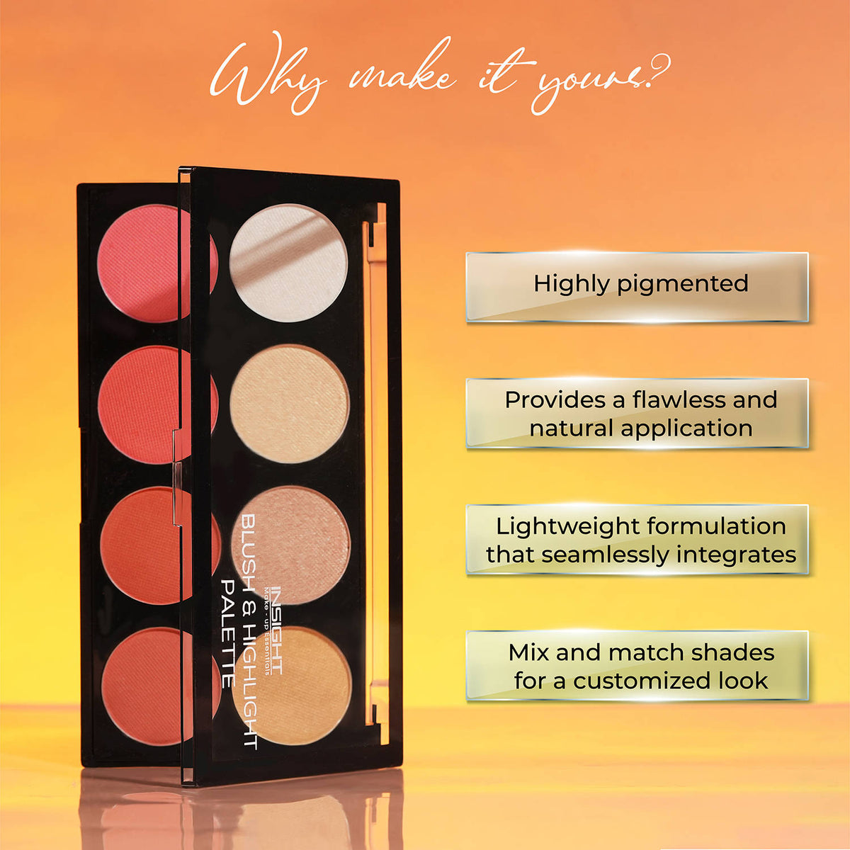 Blush & Highlight Palette, 2 In 1 Intense Pigment, Lightweight Formula | E20 - view 2