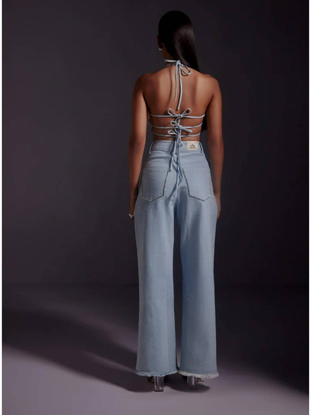 Rhinestone Embellished Jeans with Side Slit-Blue | ST23 - view 5