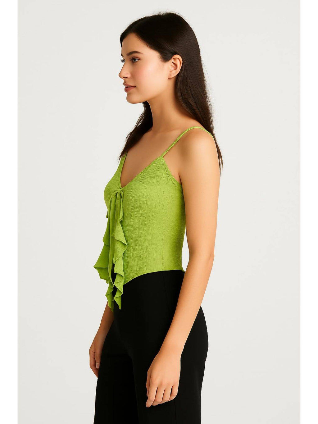 Black Lace Ruffle Hem Knotted Knit Crop Top | CT61 - view 22