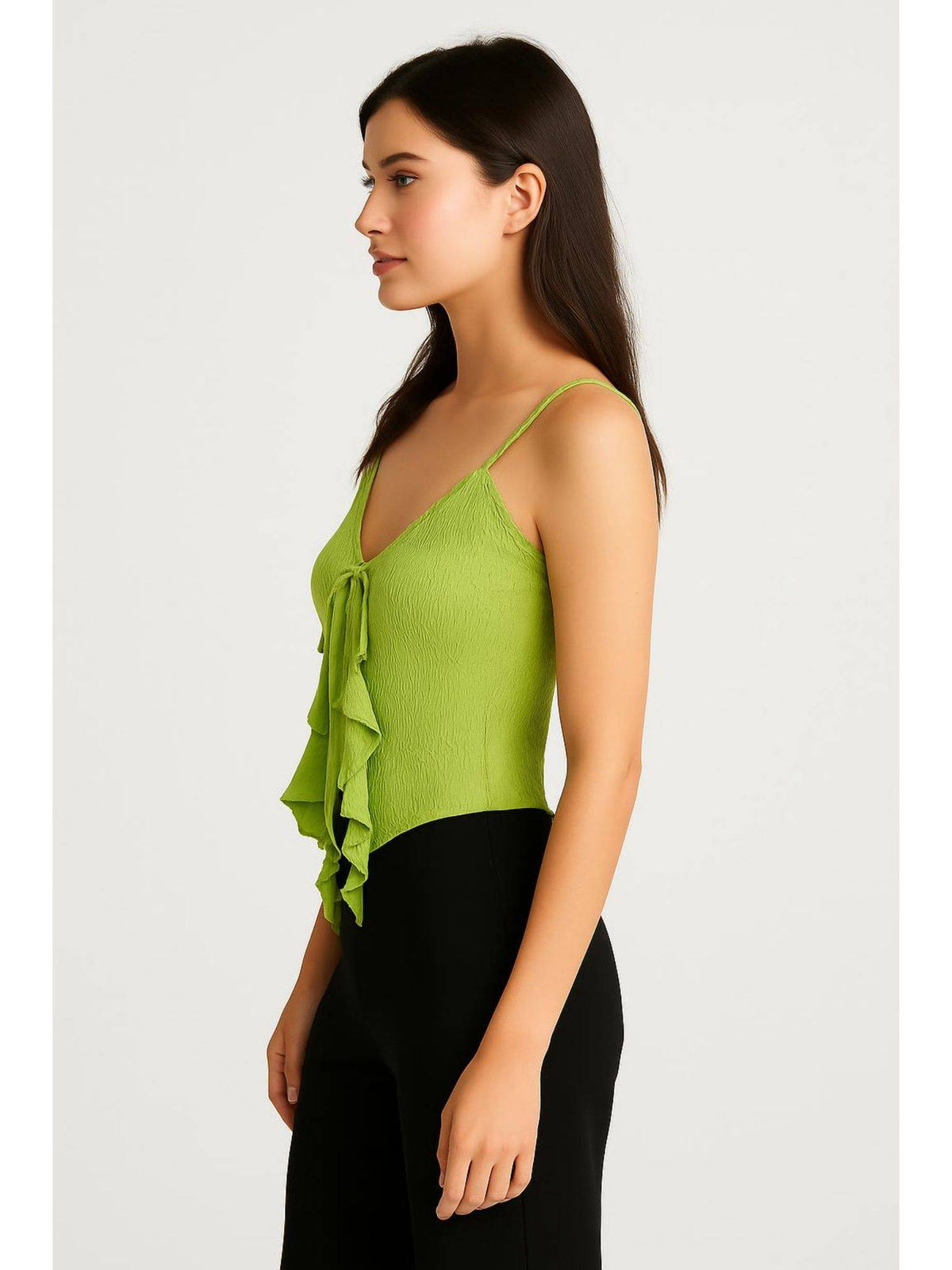 Black Lace Ruffle Hem Knotted Knit Crop Top | CT61 - view 22