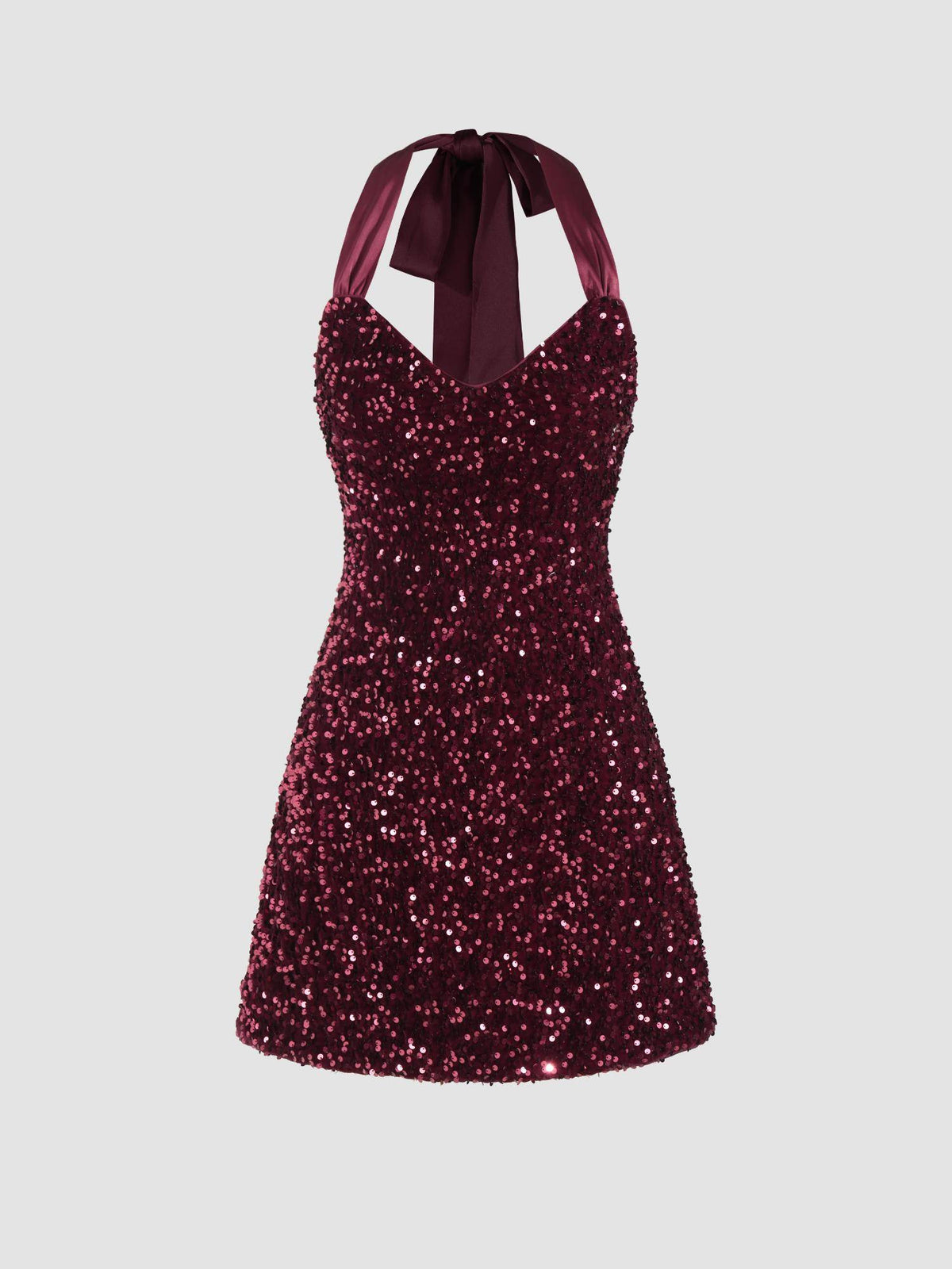 Wine Sequin V-Neck Halter Dress | D56 - view 2