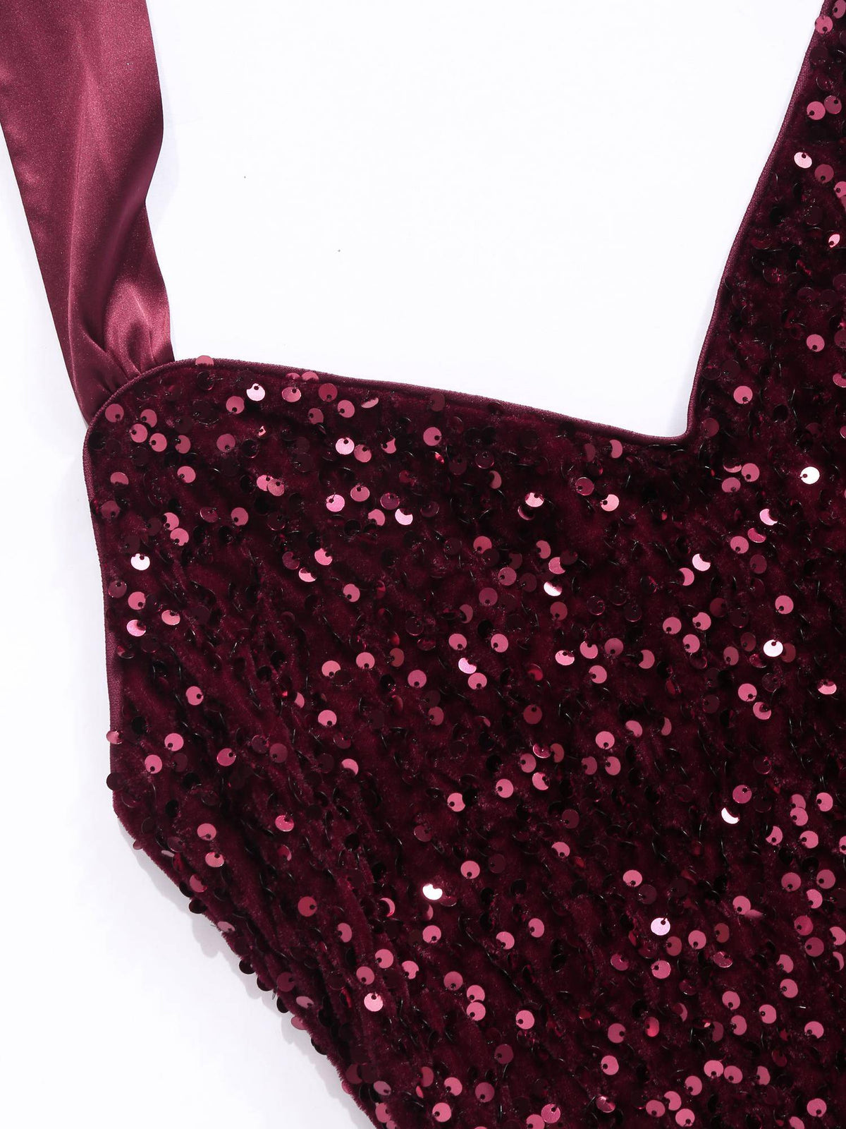 Wine Sequin V-Neck Halter Dress | D56 - view 5