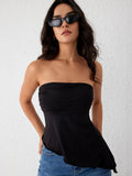 Black Ruched Asymmetrical Hem Tube Top | TT90 - view 1