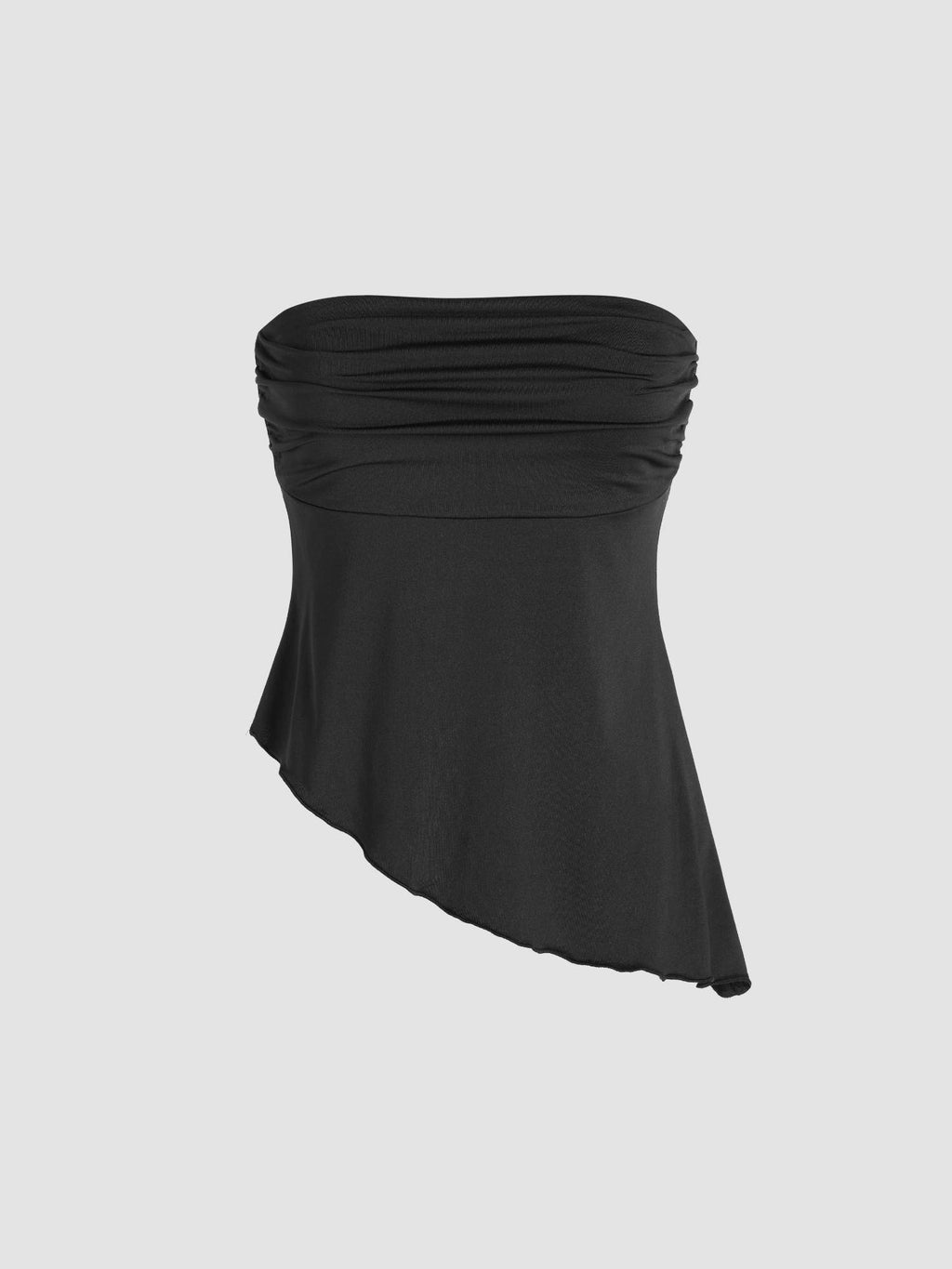 Black Ruched Asymmetrical Hem Tube Top | TT90 - view 2
