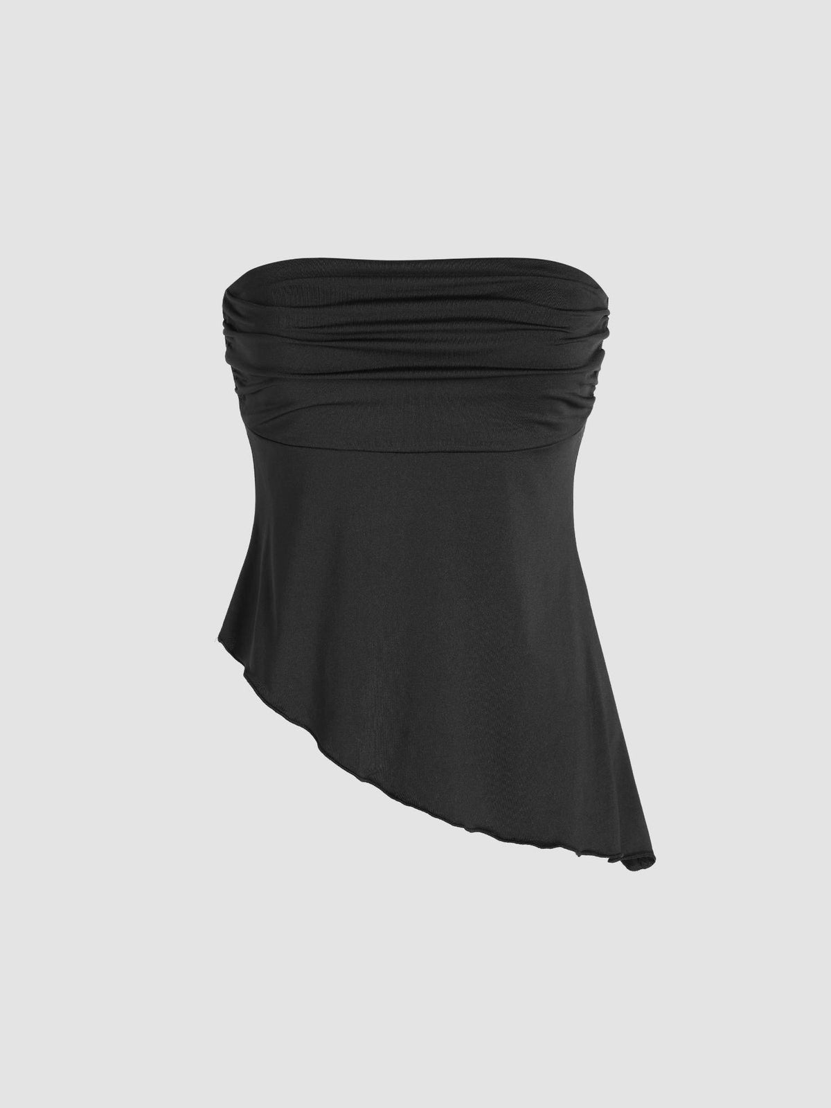 Black Ruched Asymmetrical Hem Tube Top | TT90 - view 2