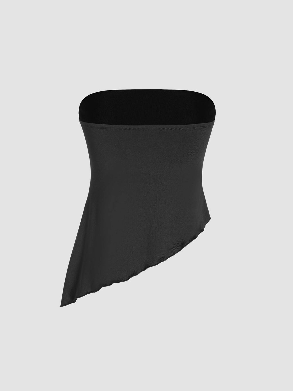Black Ruched Asymmetrical Hem Tube Top | TT90 - view 8
