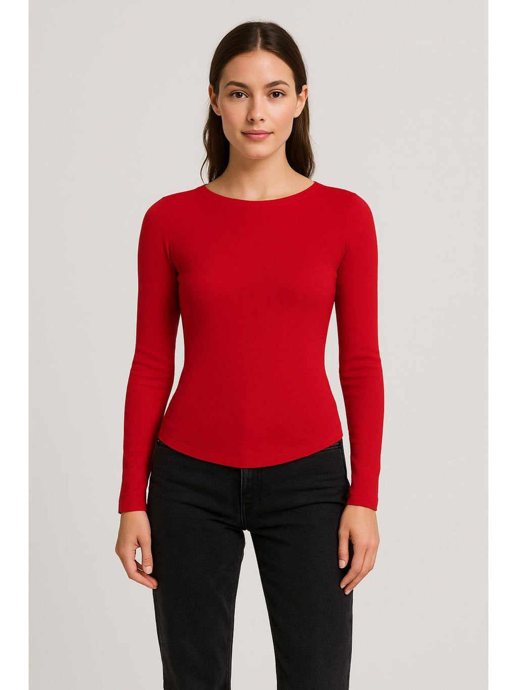 Pink Boat Neck Solid Long Sleeve Tee | TS56 - view 25