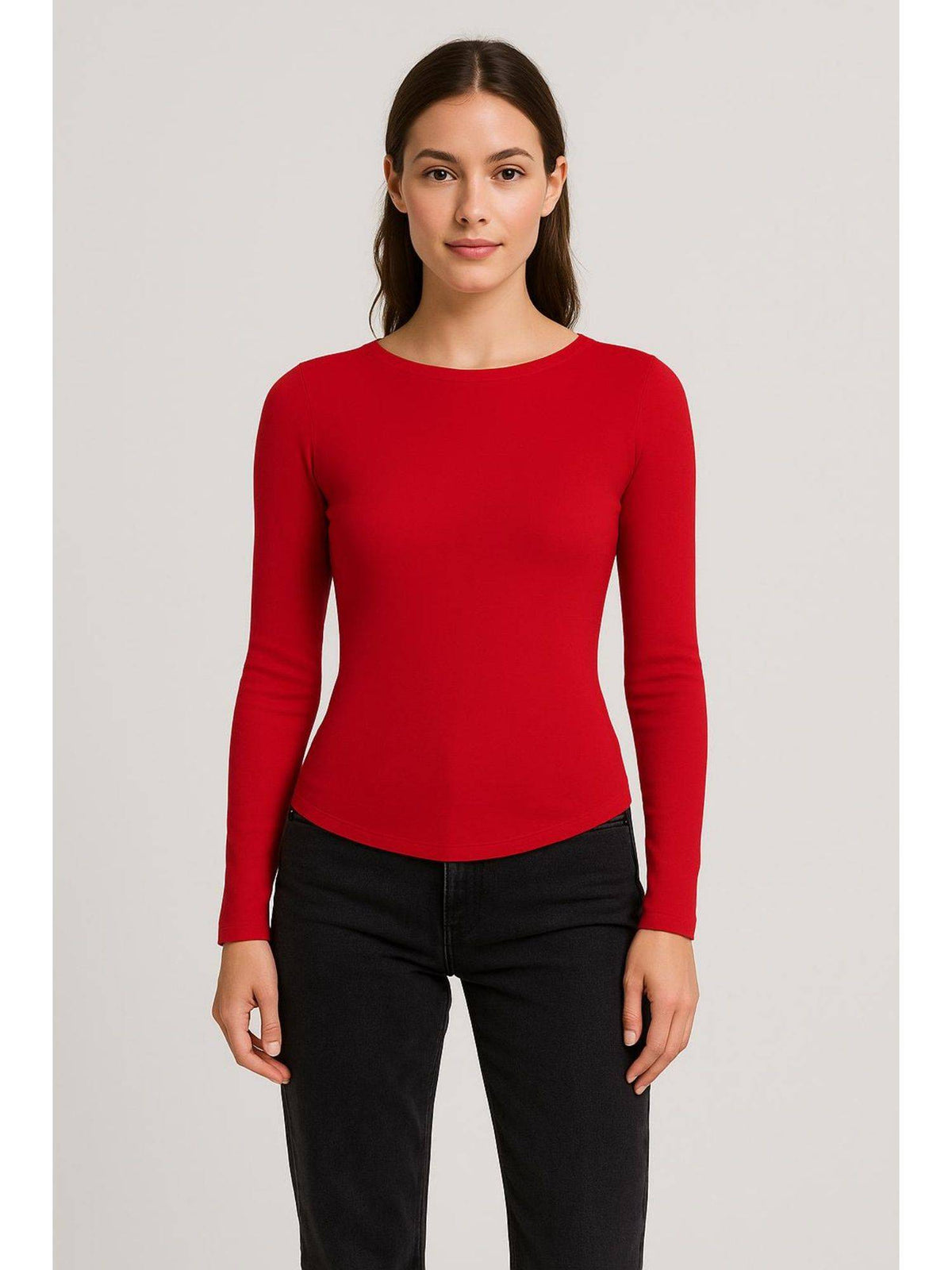Pink Boat Neck Solid Long Sleeve Tee | TS56 - view 25