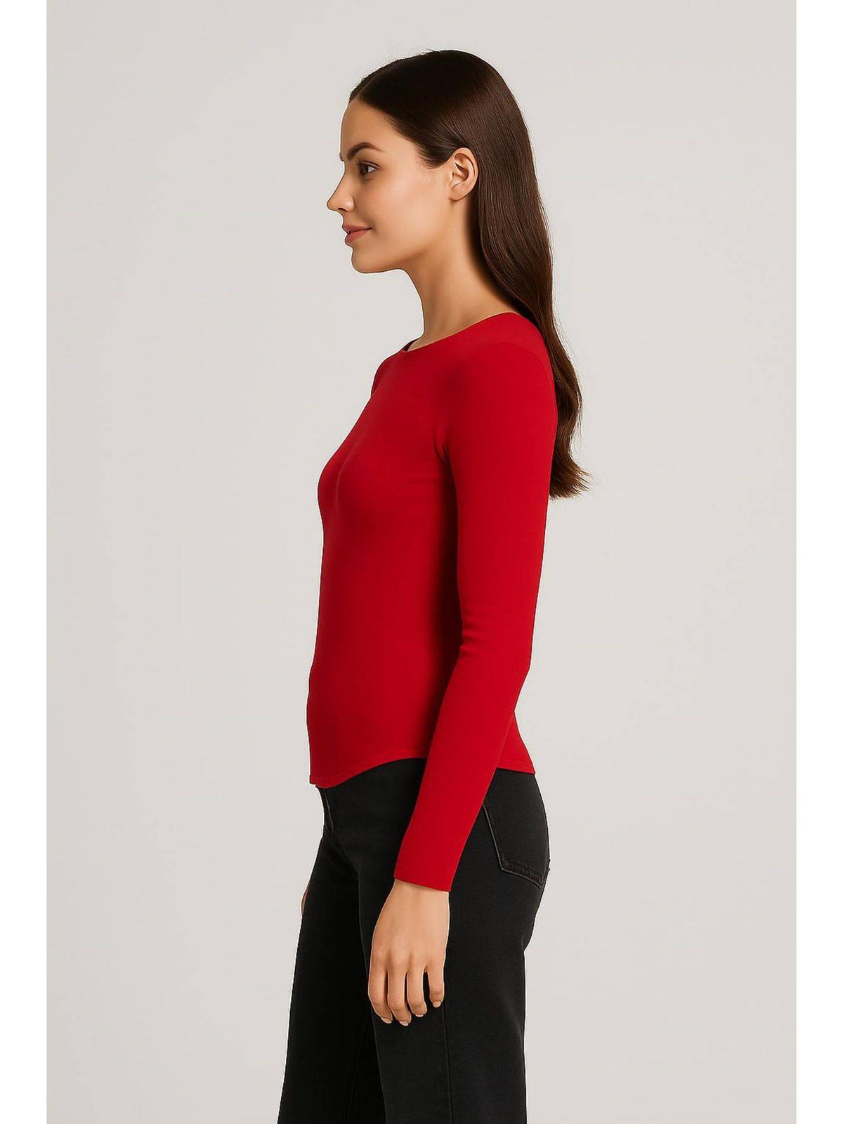 Pink Boat Neck Solid Long Sleeve Tee | TS56 - view 26
