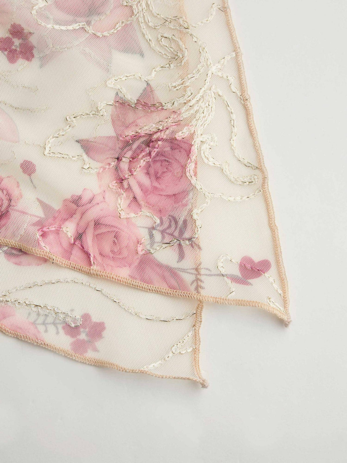 Beige Mesh Floral Asymmetrical Hem Tube Top | TT90 - view 4