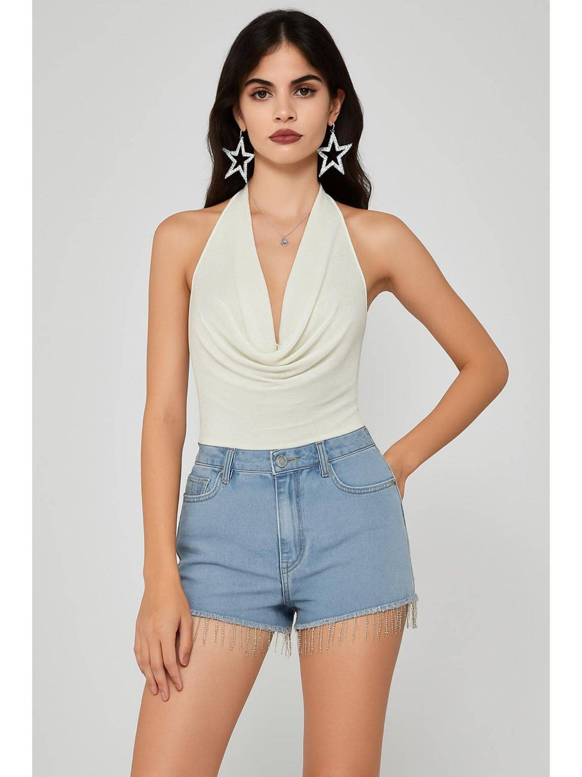 Cowl Neck Backless Crop Top with Solid Tube Top | TT90 - view 2