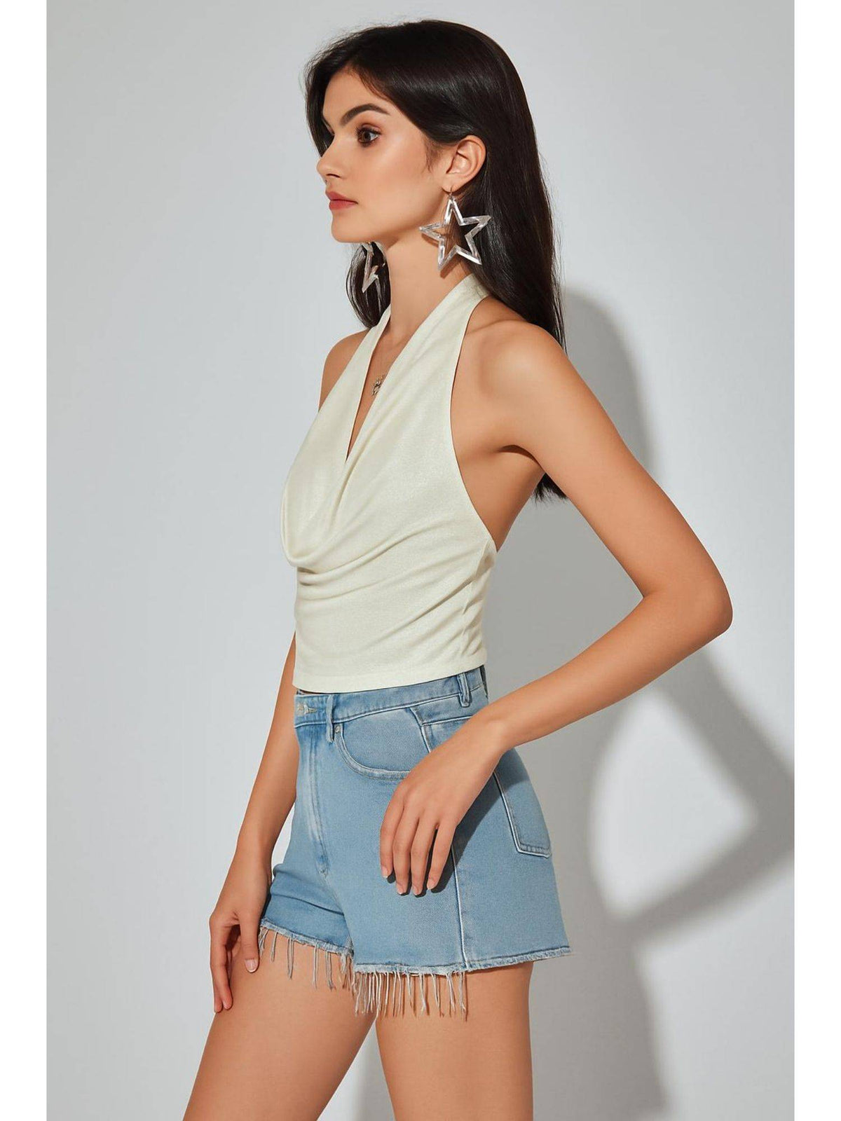 Cowl Neck Backless Crop Top with Solid Tube Top | TT90 - view 4