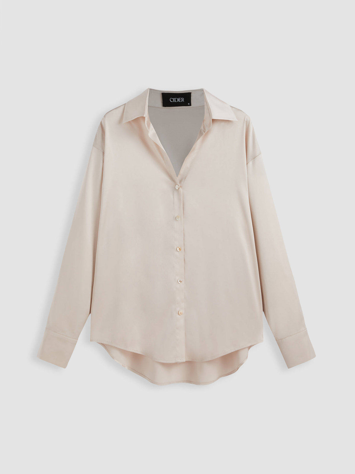 Satin Collar Solid Button Long Sleeve Blouse Top | S67 - view 2