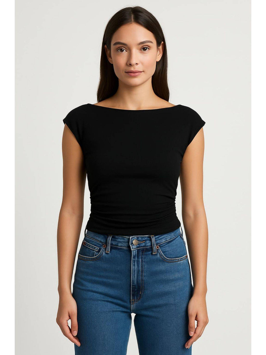 Boat Neck Solid Ruched Tank Top | TT98 - view 15