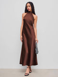 Satin Halter Neckline Backless Dress | D56 - view 1