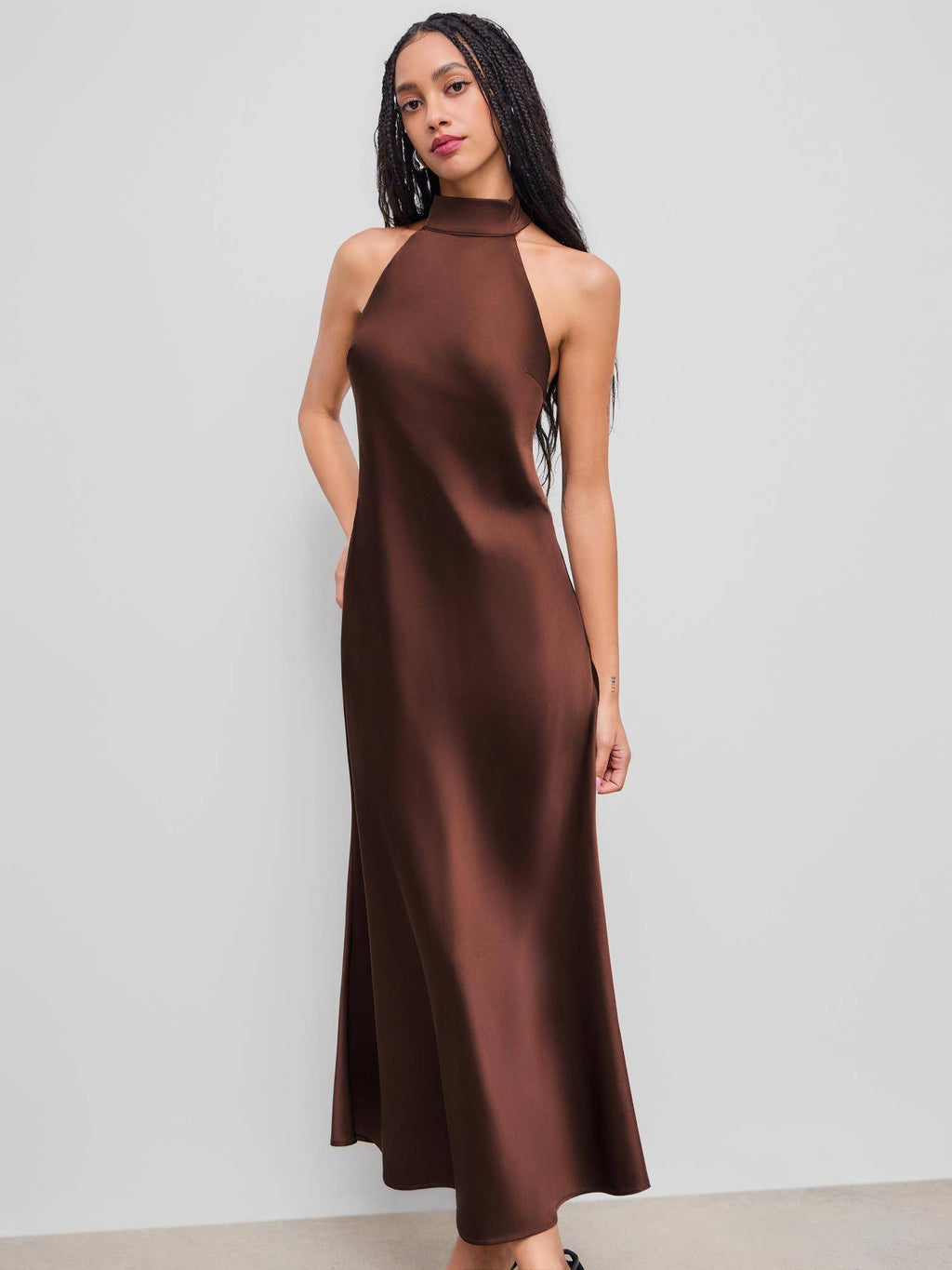 Satin Halter Neckline Backless Dress | D56 - view 2