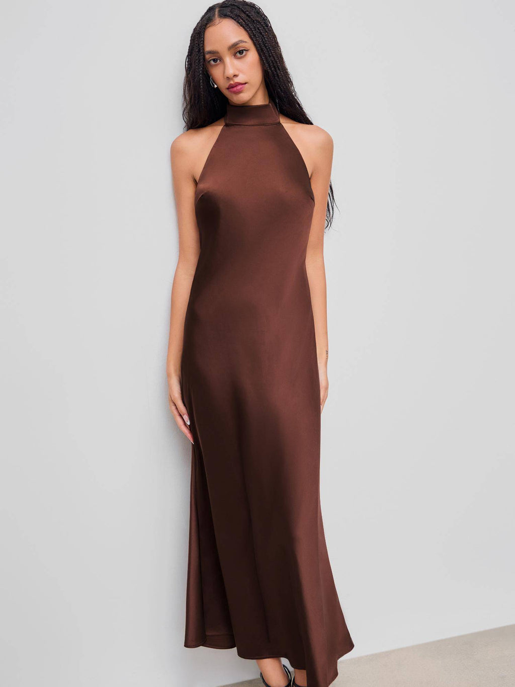 Satin Halter Neckline Backless Dress | D56 - view 4