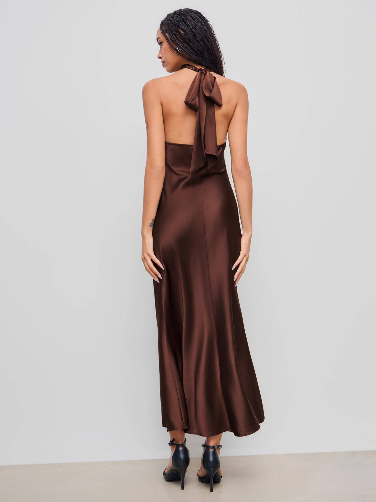 Satin Halter Neckline Backless Dress | D56 - view 5