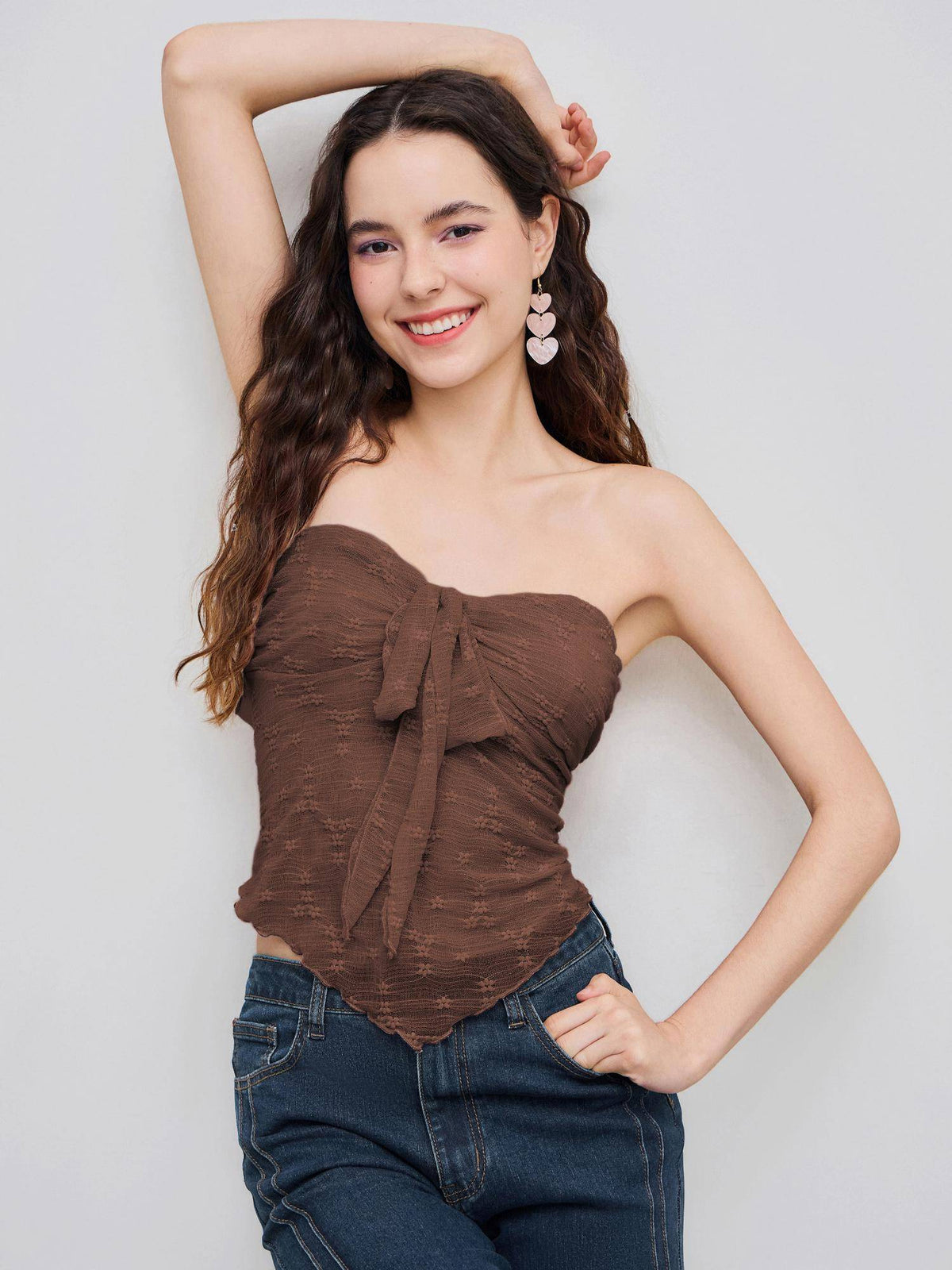 Beige Floral Tie Front Tube Top | TT90 - view 19