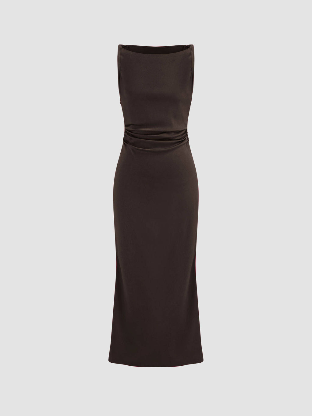 Satin Boat Neck Ruched Maxi Dress | D56 - view 34