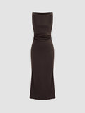 Satin Boat Neck Ruched Maxi Dress | D56 - view 34