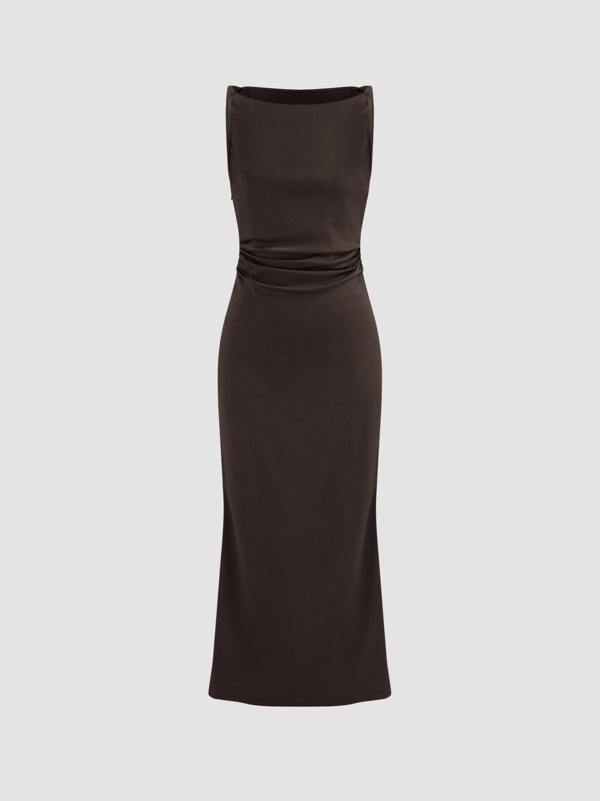 Satin Boat Neck Ruched Maxi Dress | D56 - view 34