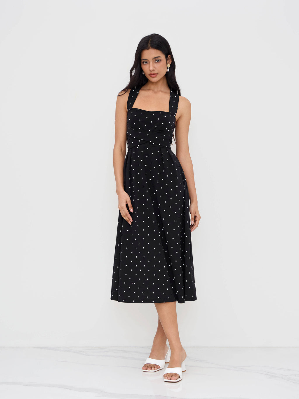 Square Neck Polka Dot Ruffle Criss Cross Dress | D56 - view 1
