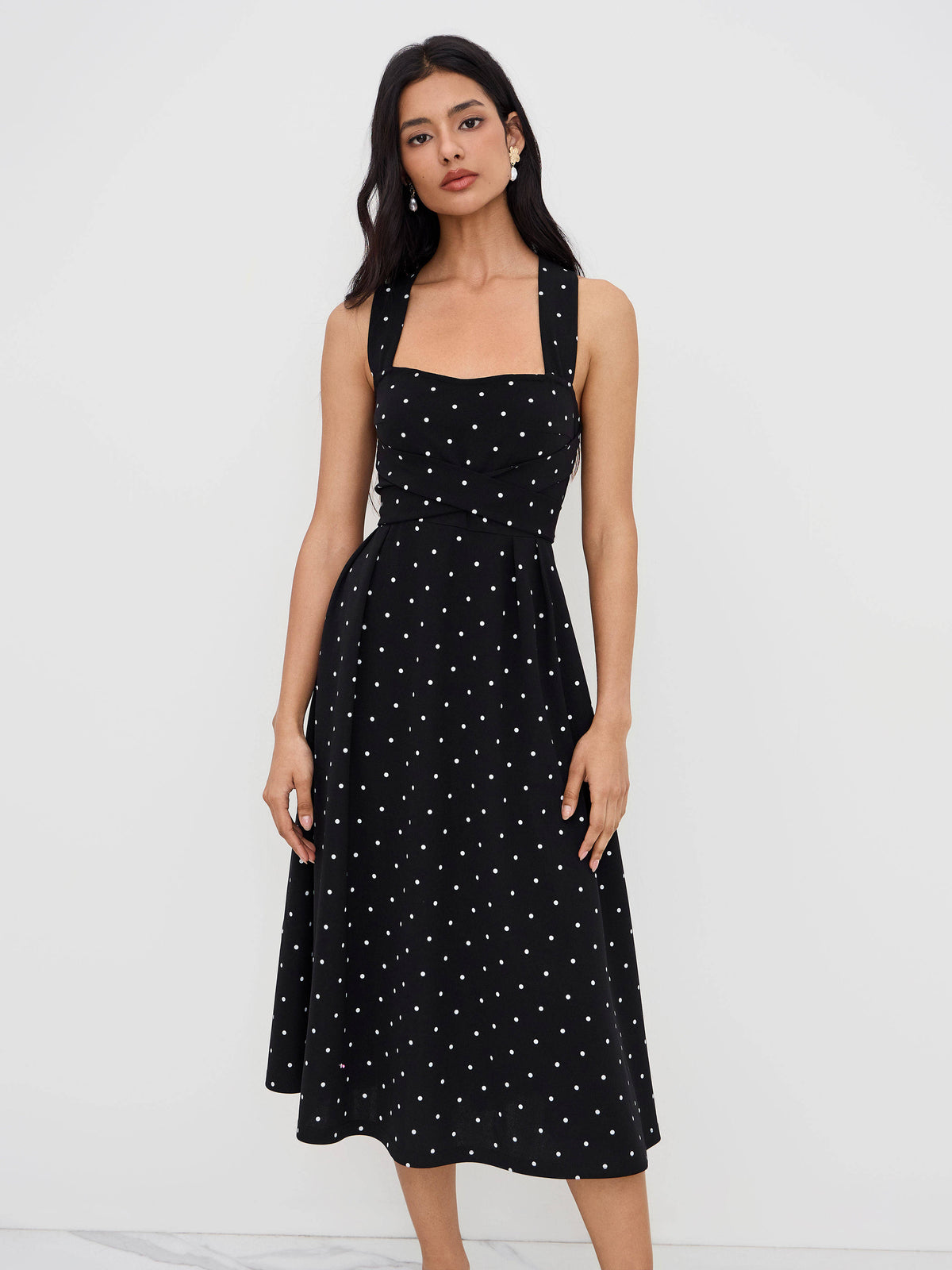 Square Neck Polka Dot Ruffle Criss Cross Dress | D56 - view 4