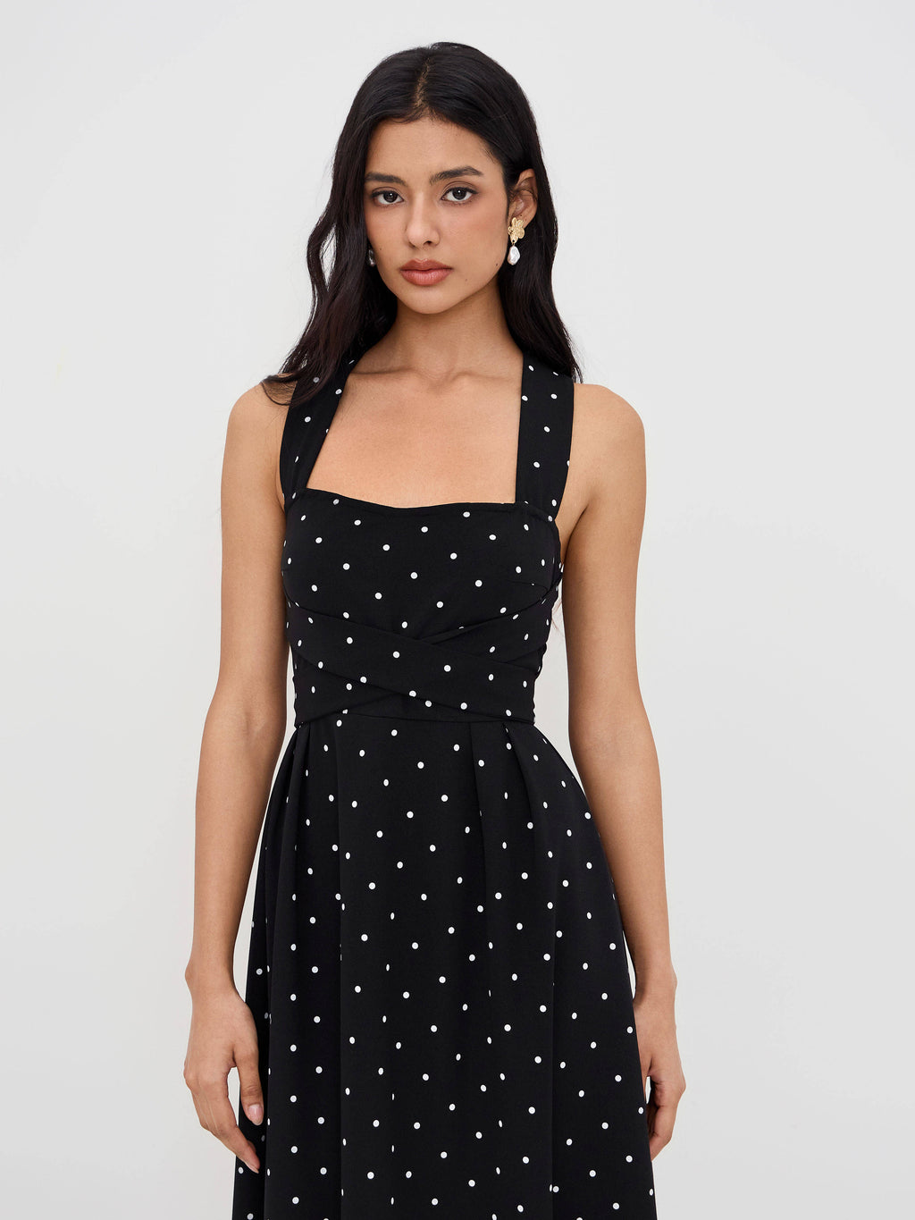 Square Neck Polka Dot Ruffle Criss Cross Dress | D56 - view 5
