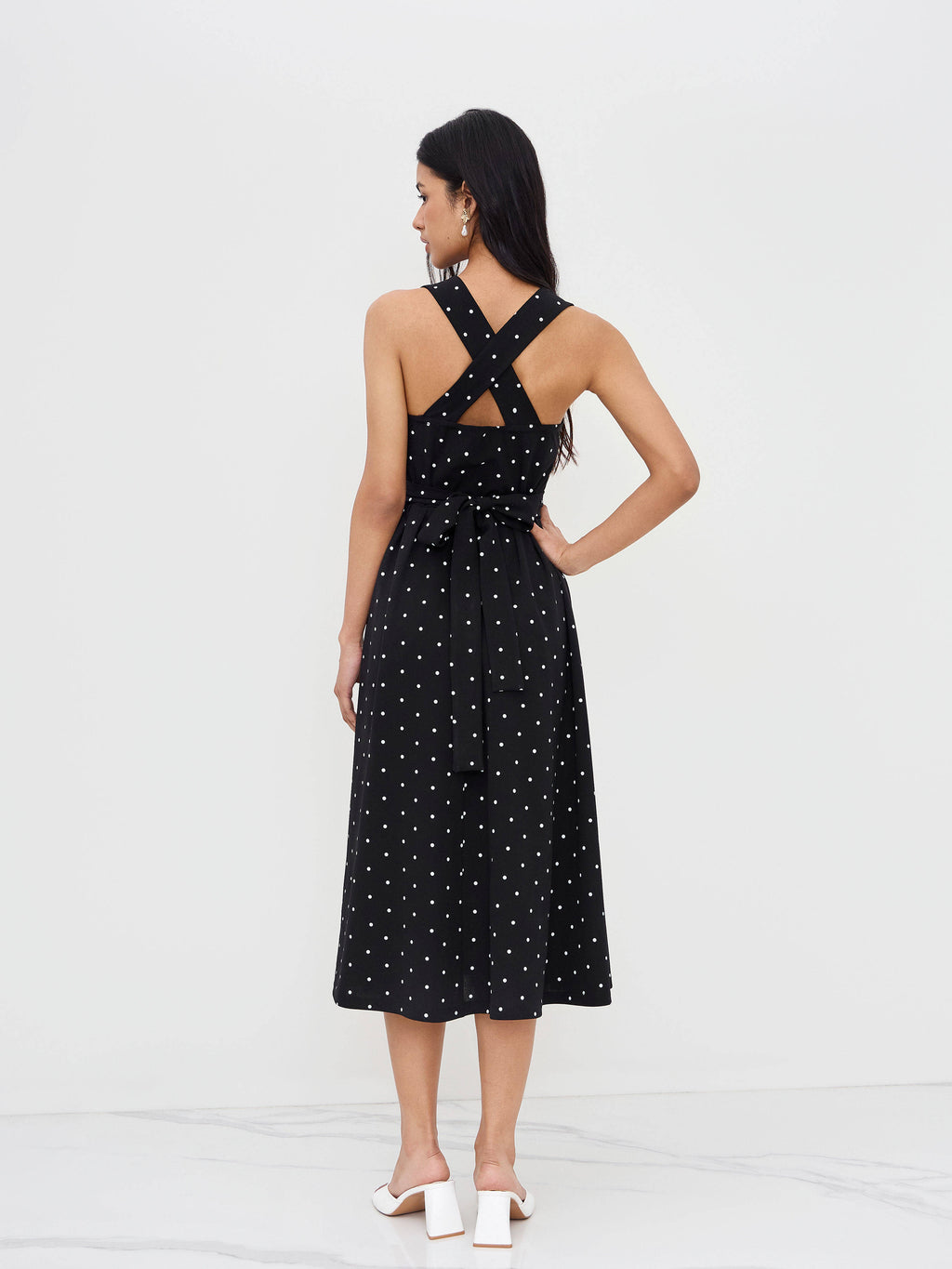 Square Neck Polka Dot Ruffle Criss Cross Dress | D56 - view 6
