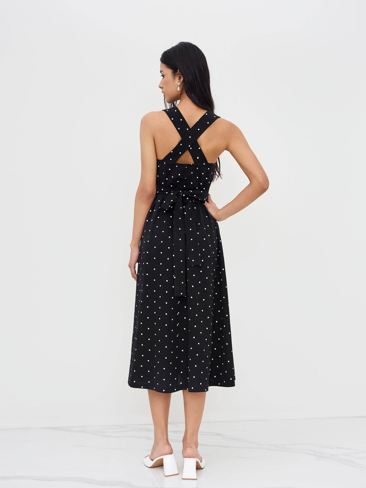 Square Neck Polka Dot Ruffle Criss Cross Dress | D56 - view 6